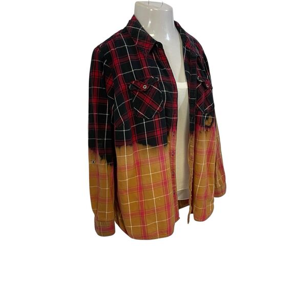 Upcycled Flannel Shirt Shacket Womens 1X Country Music Grunge Patchwork Folk Art - Picture 8 of 10